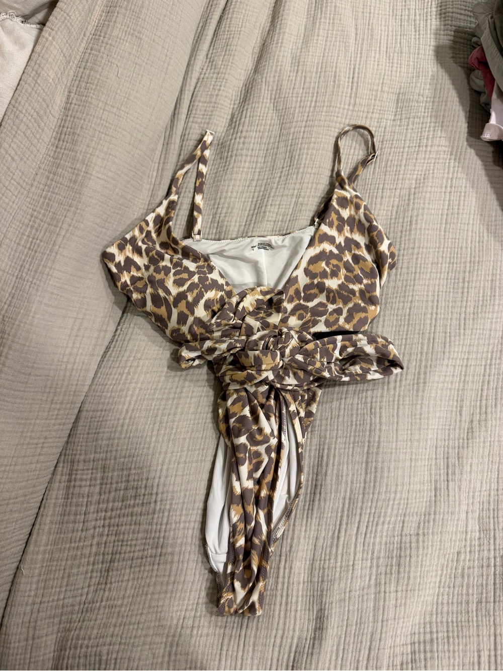 Leopard Print wrap cut out aerie Tie-Front Women’s Top - Brown/Tan